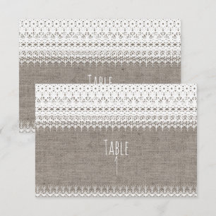 Convites Número de Mesa de Casamento em Lona Rústica e Rend