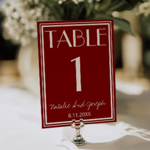 Convites Número de Mesa de Casamento em Marfim Borgonha Old