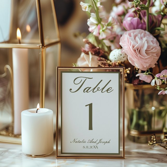 Convites Número de Mesa de Casamento em Oliva Verde Dinheir (Criador carregado)