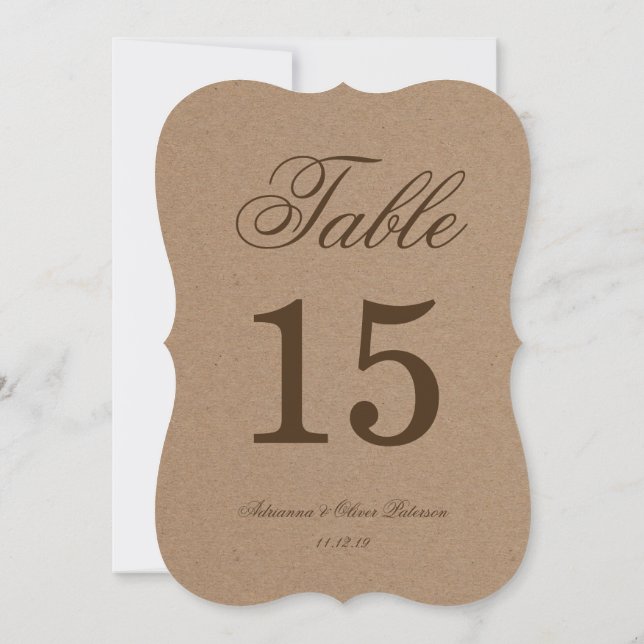 Convites Número de Mesa de Casamento em Papel Kraft Rústico (Verso)