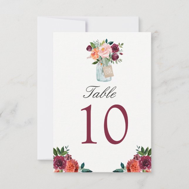 Convites Número de Mesa de Casamento em Pote de Mason com F (Frente)