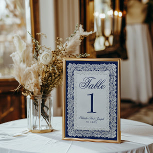 Convites Número de Mesa de Casamento em Renda Azul-Marinho