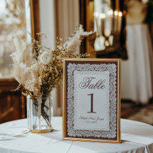 Número de Mesa de Casamento em Renda Marrom Chocol