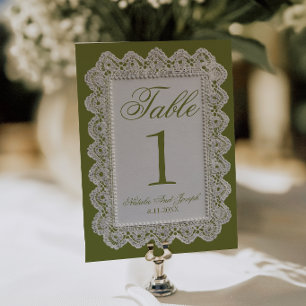 Convites Número de Mesa de Casamento em Renda Verde Oliva O