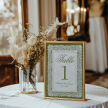 Número de Mesa de Casamento em Renda Verde Oliva V