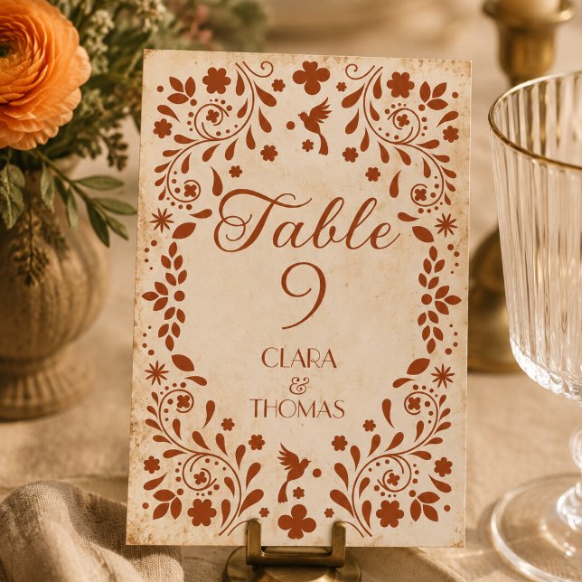 Convites Número de Mesa de Casamento em Terracota Bege Mexi (Criador carregado)