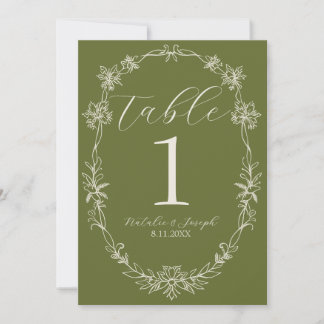 Convites Número de Mesa de Casamento em Verde Oliva Clássic