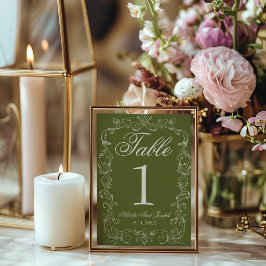Convites Número de Mesa de Casamento em Verde Oliva Retro e