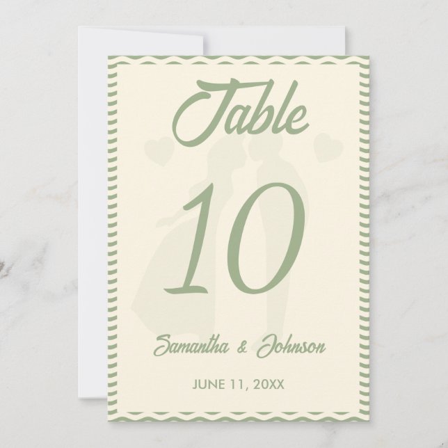 Convites Número de Mesa de Casamento em Verde Sage Moderno  (Frente)