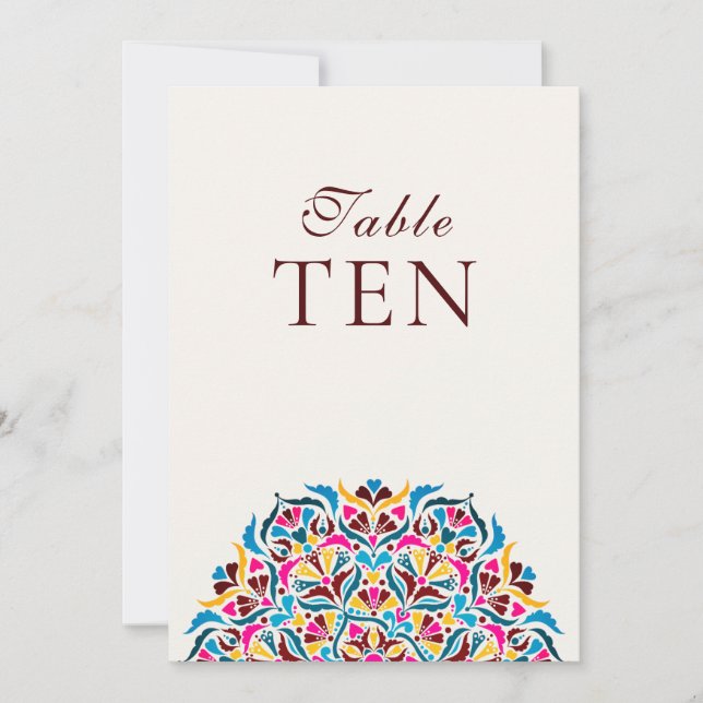Convites Número de Mesa de Casamento Floral Azul Magenta Ca (Frente)