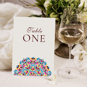 Convites Número de Mesa de Casamento Floral Azul Magenta Ca