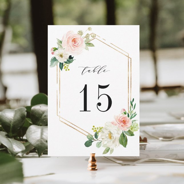 Convites Número de Mesa de Casamento Floral Branco Rosa 5x7 (Criador carregado)
