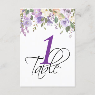 Convites Número de Mesa de Casamento Floral em Aquarela Lav