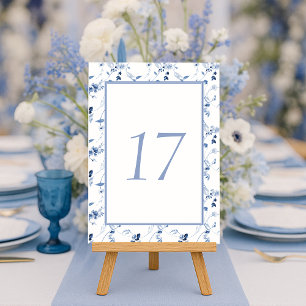 Convites Número de Mesa de Casamento Floral em Azul Desbota
