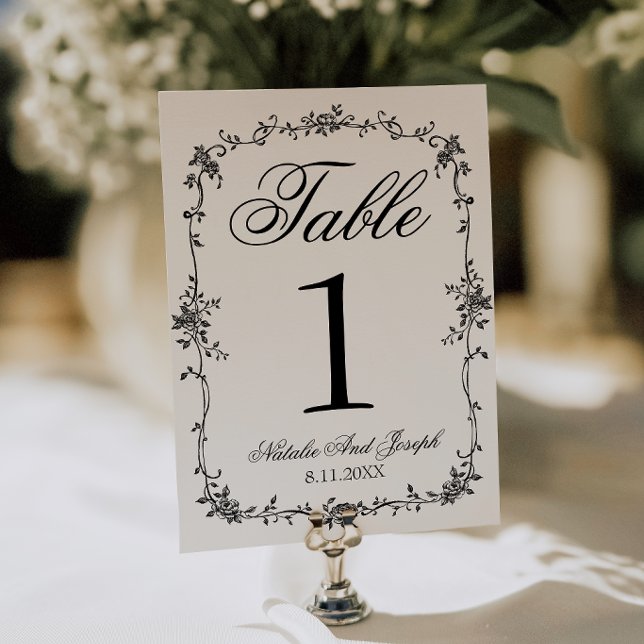 Convites Número de Mesa de Casamento Floral Preto Branco Bo (Criador carregado)