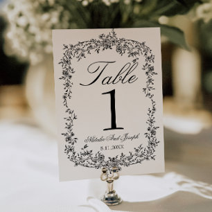 Convites Número de Mesa de Casamento Floral Preto e Branco 