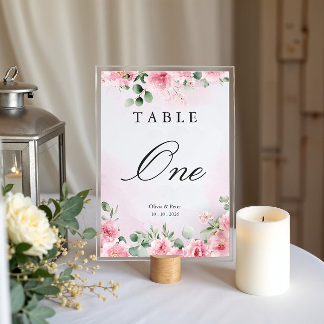 Convites Número de Mesa de Casamento Floral Rosa Corado (Criador carregado)