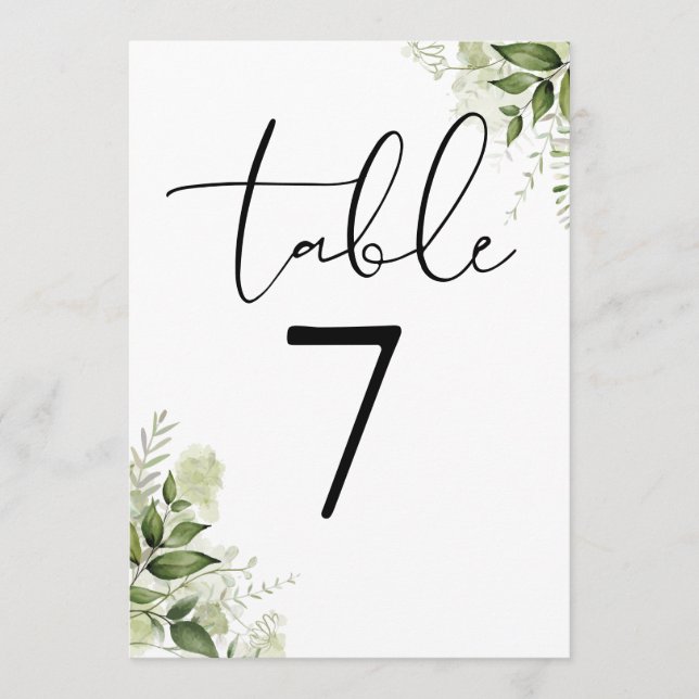 Convites Número de Mesa de Casamento Floral Verde Elegante (Frente)