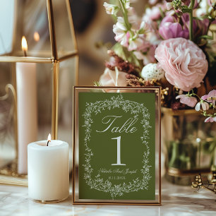 Convites Número de Mesa de Casamento Floral Verde Oliva Chi
