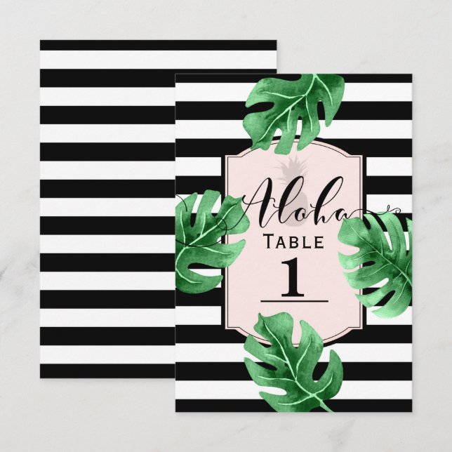 Convites Número de Mesa de Casamento Folhas Tropicais & Aba (Frente/Verso)