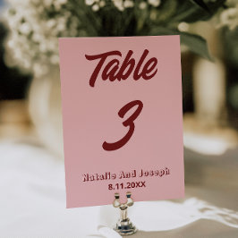 Convites Número de Mesa de Casamento Funky Rosa Moderno Bor