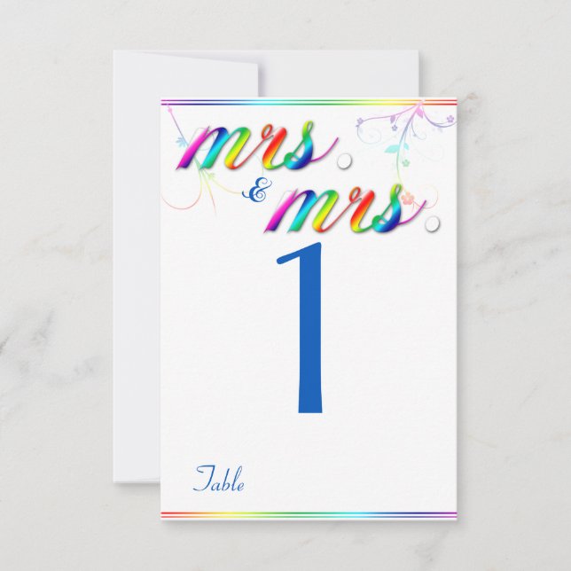 Convites Número de Mesa de Casamento Gay Floral Arco-íris E (Frente)