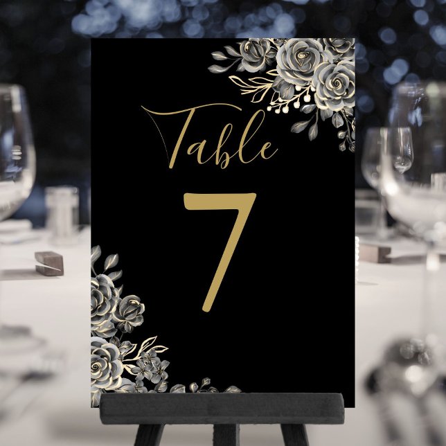 Convites Número de Mesa de Casamento Gótico Preto e Dourado (Black And Gold Gothic Wedding Table Number)