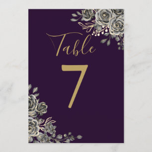 Convites Número de Mesa de Casamento Gótico Roxo e Dourado