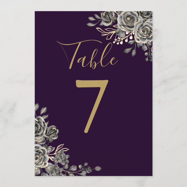 Convites Número de Mesa de Casamento Gótico Roxo e Dourado (Frente)