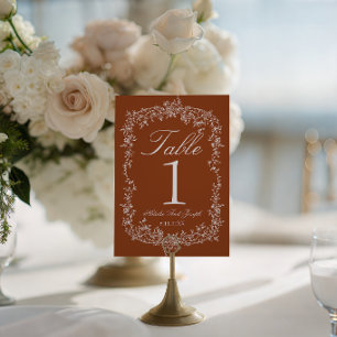 Convites Número de Mesa de Casamento Laranja Queimada Flora