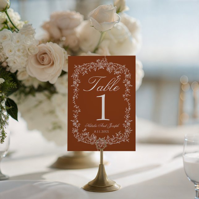 Convites Número de Mesa de Casamento Laranja Queimada Flora (Criador carregado)