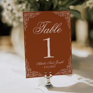 Convites Número de Mesa de Casamento Laranja Queimado Flora