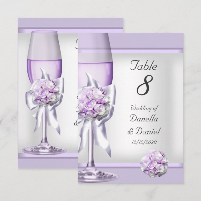 Convites Número de Mesa de Casamento Lavanda Roxo Lilás 3 (Frente/Verso)