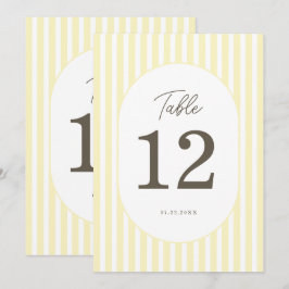 Convites Número de Mesa de Casamento Listrado Amarelo Suave
