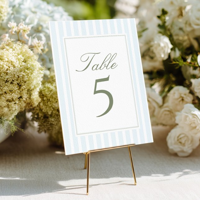 Convites Número de Mesa de Casamento Listras Azuis Elegante (Criador carregado)
