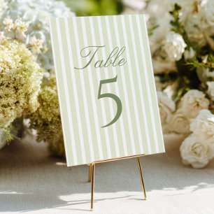 Convites Número de Mesa de Casamento Listras Verde Elegante