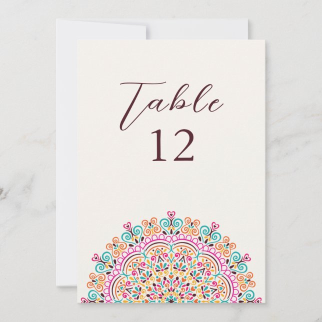 Convites Número de Mesa de Casamento Mandala de Terreno Mex (Frente)