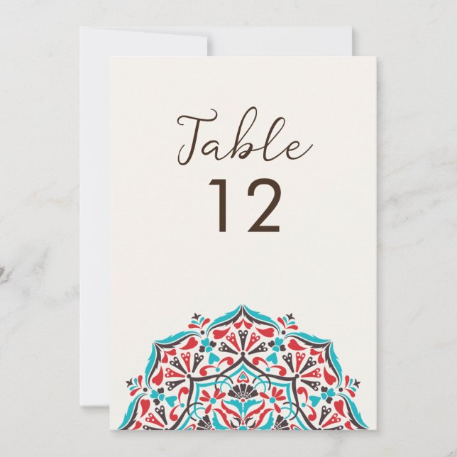 Convites Número de Mesa de Casamento Mandala Floral Delight (Frente)