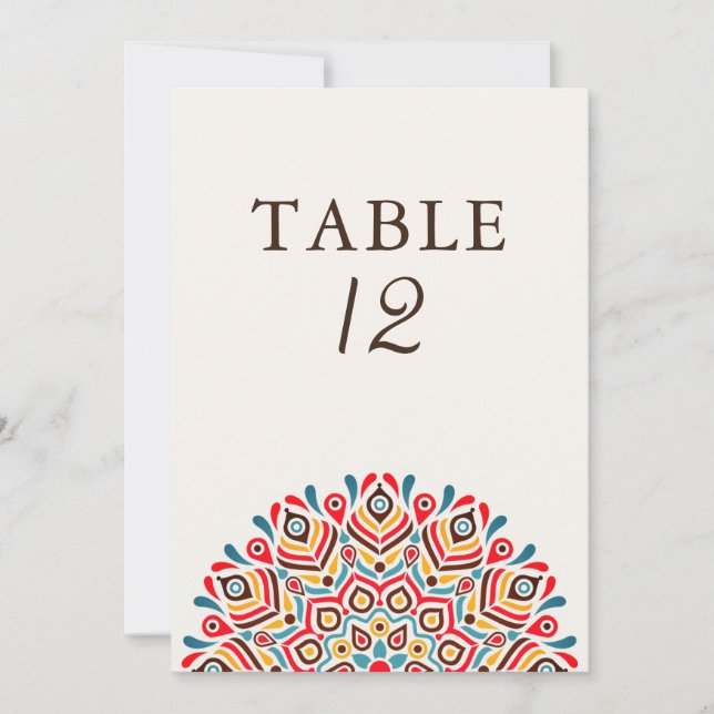 Convites Número de Mesa de Casamento Mandala Floral Étnica  (Frente)