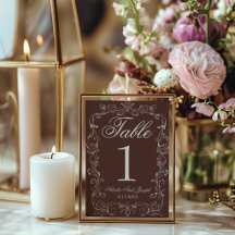 Número de Mesa de Casamento Marrom Chocolate Dinhe