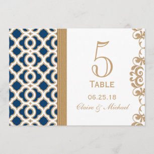 Convites Número de Mesa de Casamento Marroquino Azul Naval
