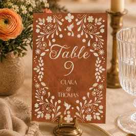 Convites Número de mesa de casamento mexicano vintage de te