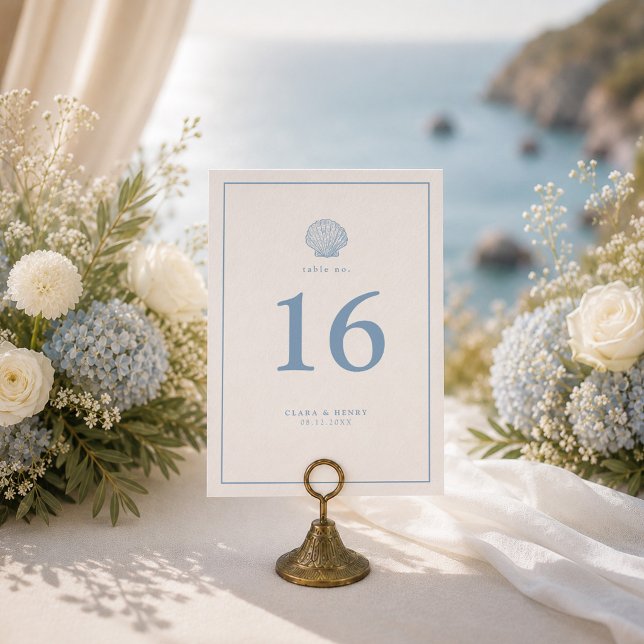 Convites Número de Mesa de Casamento Minimalista com Concha (Criador carregado)