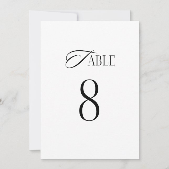 Convites Número de Mesa de Casamento Minimalista – Preto &  (Frente)