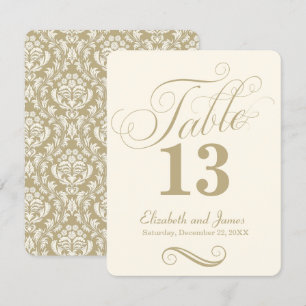 Convites Número de Mesa de Casamento Moderno em Dourado e C