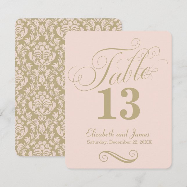 Convites Número de Mesa de Casamento Moderno em Dourado Ros (Frente/Verso)