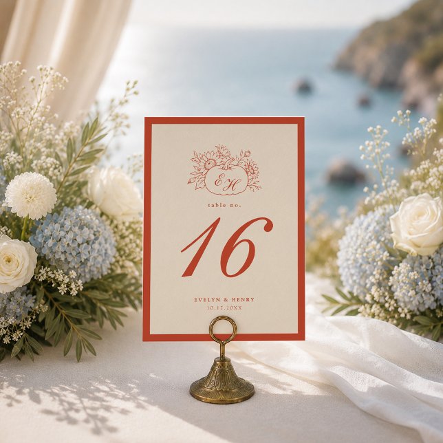 Convites Número de Mesa de Casamento Monograma de Abóbora d (Criador carregado)