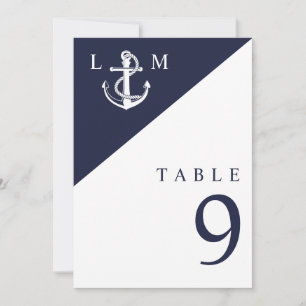 Convites Número de Mesa de Casamento Monograma Náutico Azul