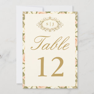 Convites Número de Mesa de Casamento Monograma Vintage Marf