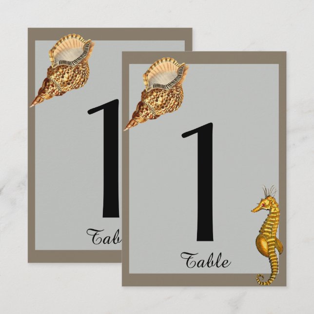 Convites Número de Mesa de Casamento na Praia com Animais M (Frente/Verso)